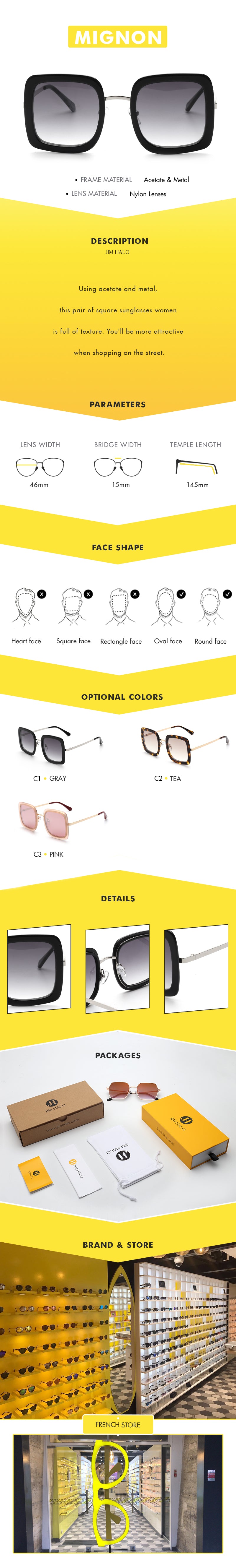 Using acetate and metal, this pair of square sunglasses women is full of texture. You'll be more attractive when shopping on the street.