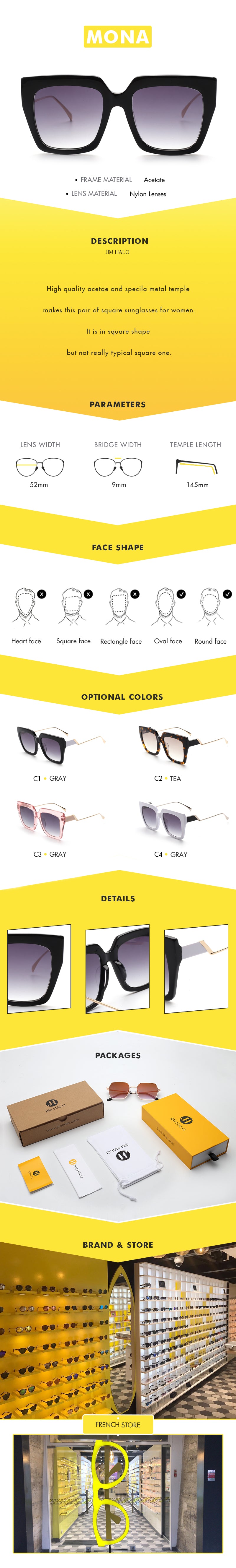 High quality acetae and specila metal temple makes this pair of square sunglasses for women.It is in square shape but not really typical square one.