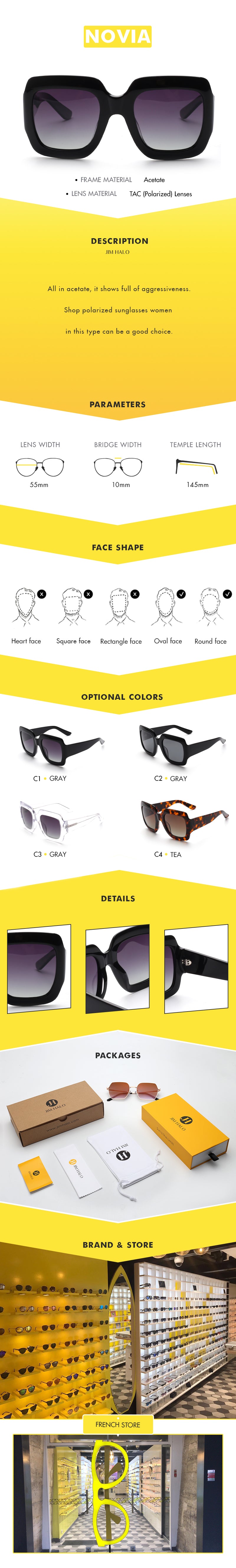 All in acetate, it shows full of aggressiveness.Shop polarized sunglasses women in this type can be a good choice.