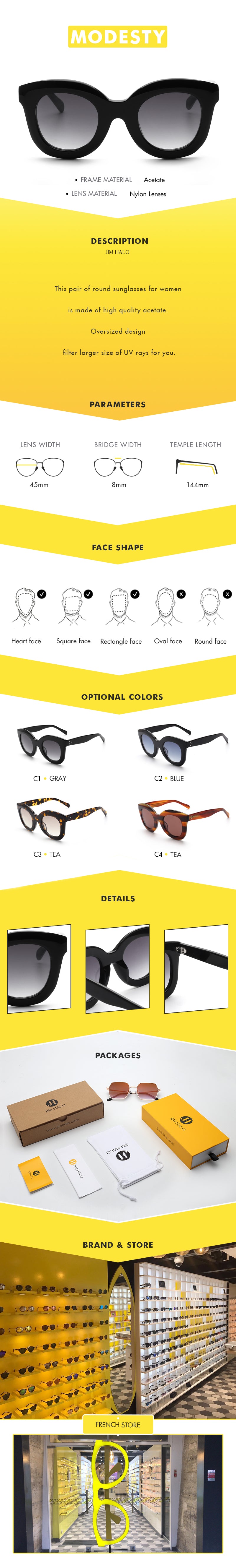 This pair of round sunglasses for women is made of high quality acetate. Oversized design filter larger size of UV rays for you.