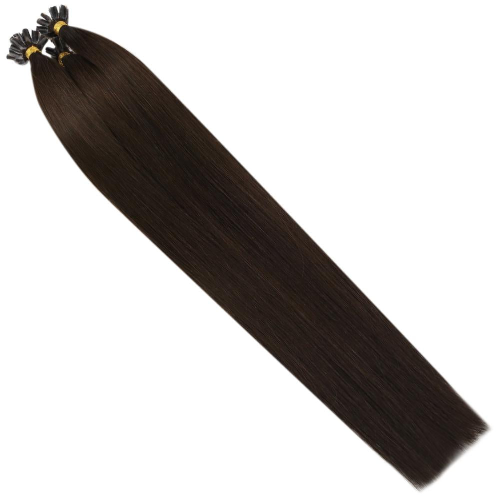 Fshine Virgin U Tip Human Hair Extensions Brazilian Keratin Fusion Nail Hair Darkest Brown (#2)