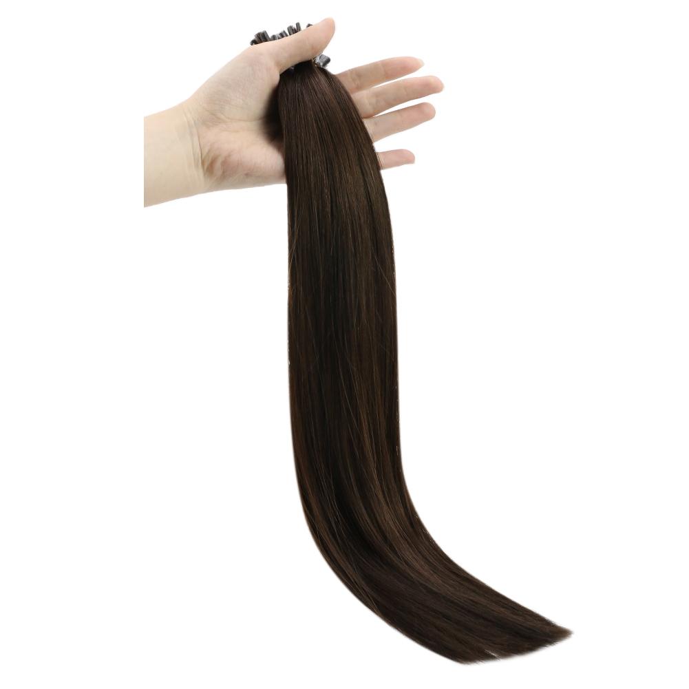 Fshine Virgin U Tip Human Hair Extensions Brazilian Keratin Fusion Nail Hair Darkest Brown (#2)