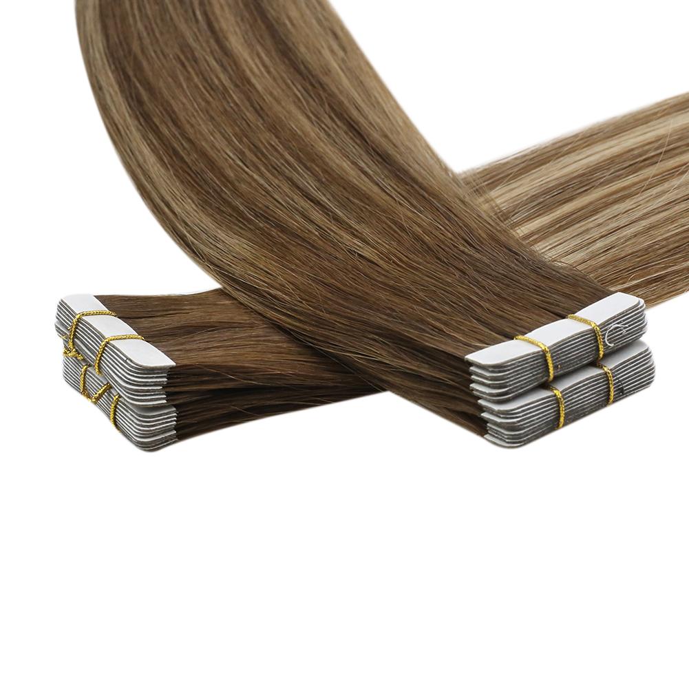 Fshine Virgin Hair Tape in Hair Extensions Balayage Highlights #4/27/4