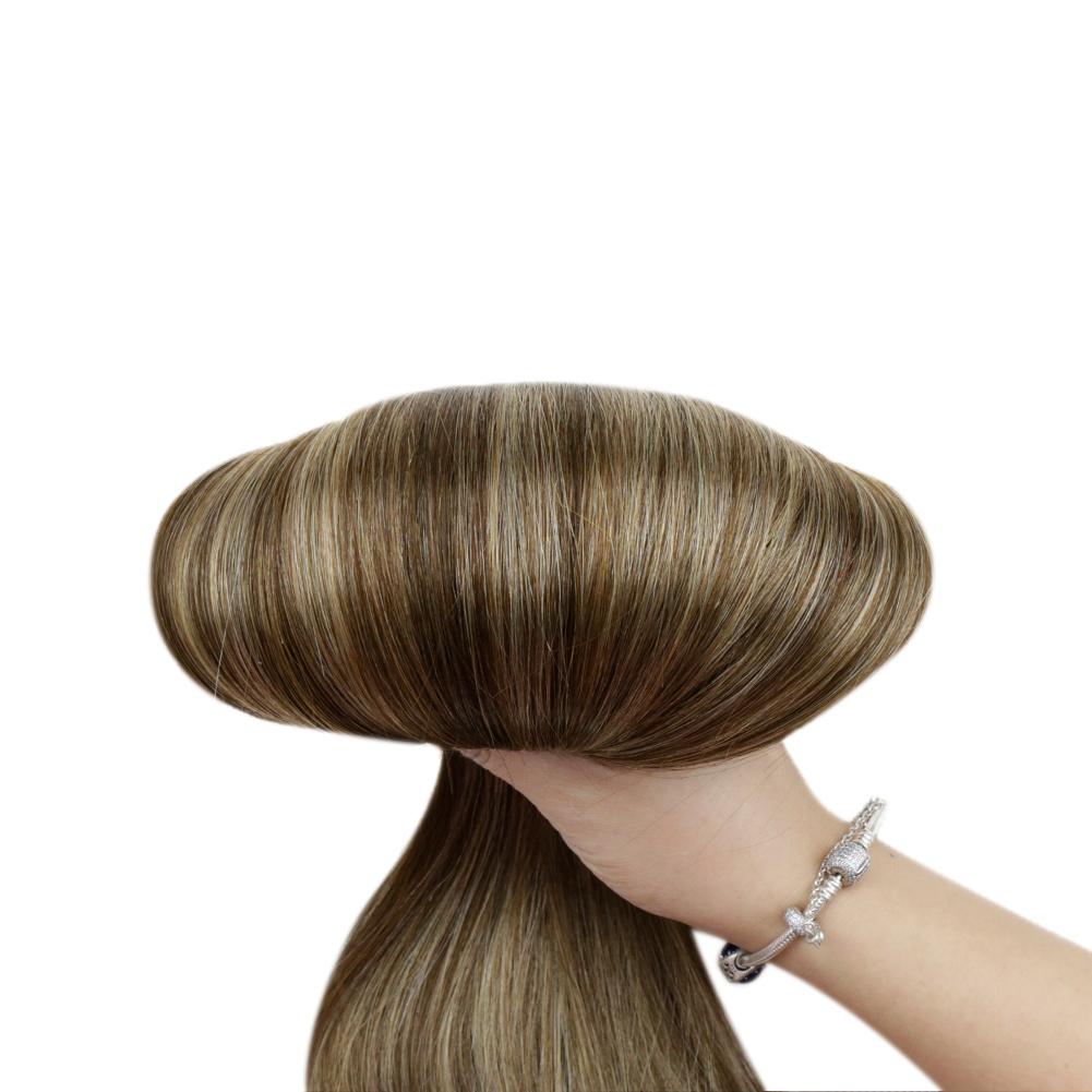 Fshine Pu Seamless Clip in Extensions Human Hair Balayage Highlights #4/27/4