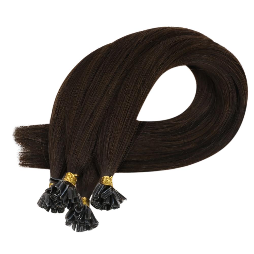 Fshine Virgin U Tip Human Hair Extensions Brazilian Keratin Fusion Nail Hair Darkest Brown (#2)