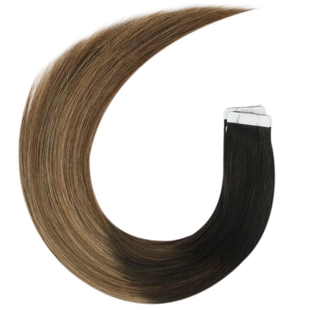 Fshine Virgin Hair Tape in Hair Extensions Balayage Color #1B/6/27