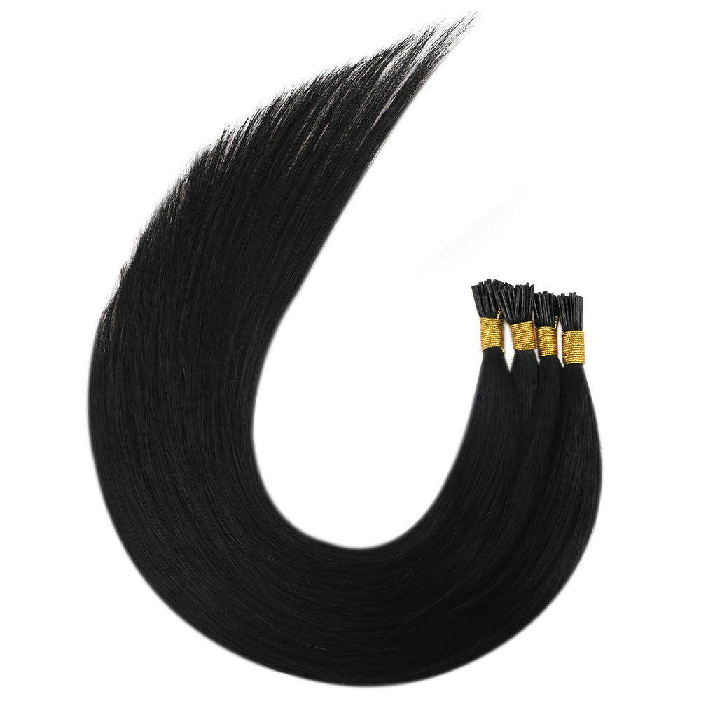 Fshine Virgin I Tip Real Human Hair 20g Hair Extensions Jet Black (#1)