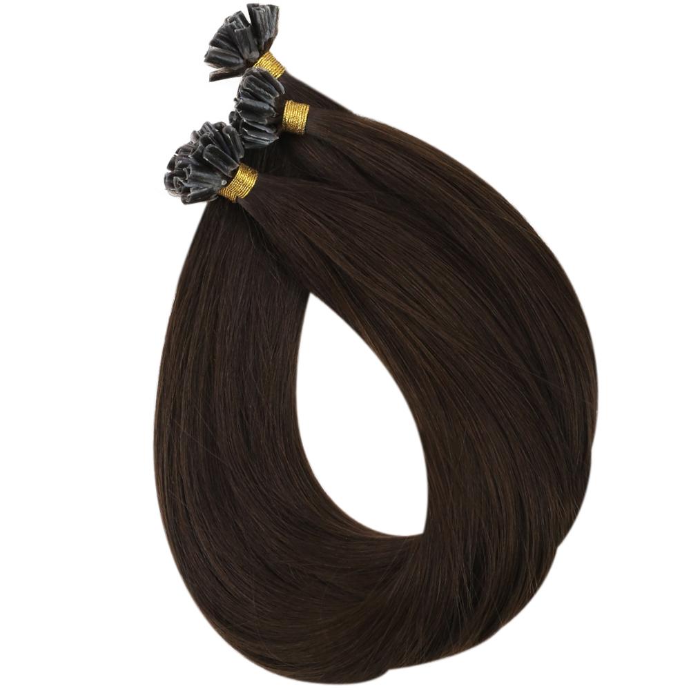 Fshine Virgin U Tip Human Hair Extensions Brazilian Keratin Fusion Nail Hair Darkest Brown (#2)