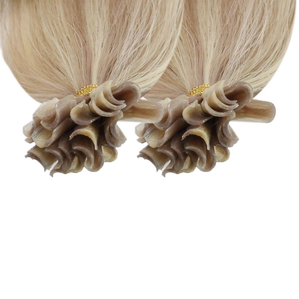 Fshine Virgin U Tip Human Hair Extensions Brazilian Keratin Fusion Nail Hair Ash Blonde With  Bleach Blonde (#P18/613)