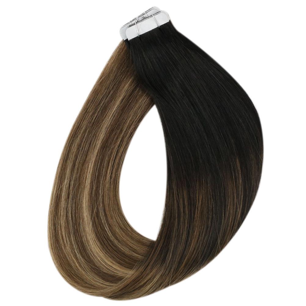 Fshine Virgin Hair Tape in Hair Extensions Balayage Color #1B/6/27