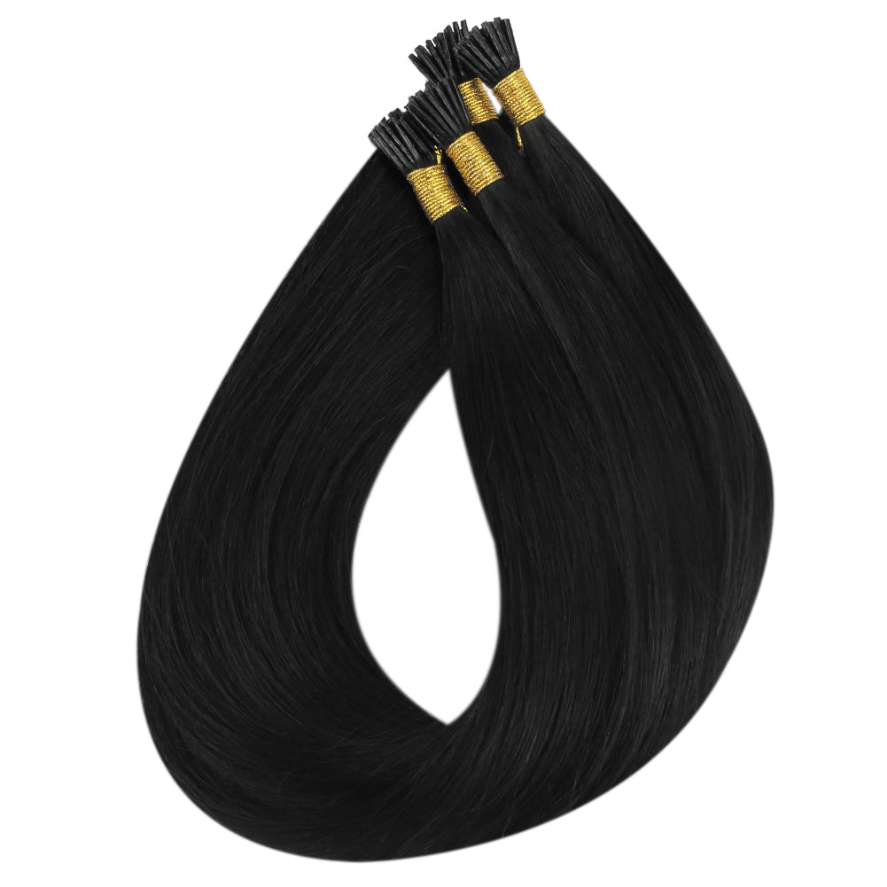 Fshine Virgin I Tip Real Human Hair 20g Hair Extensions Jet Black (#1)