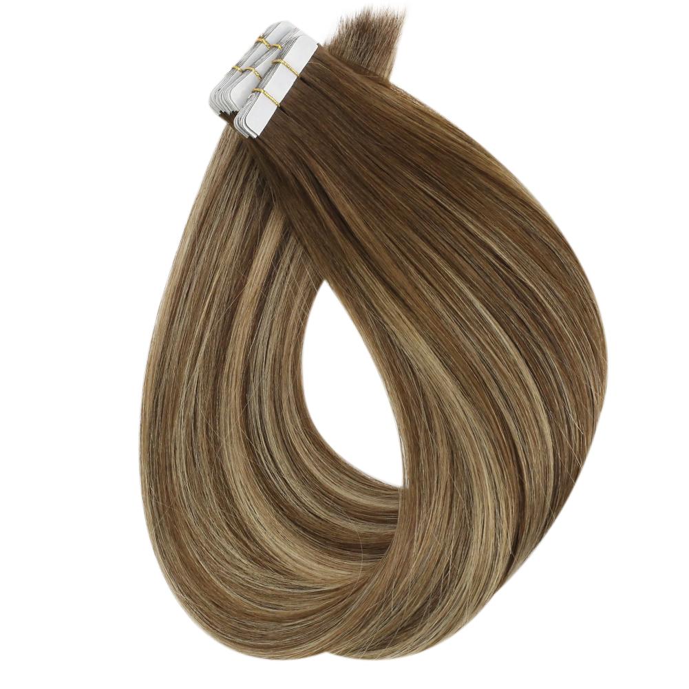 Fshine Virgin Hair Tape in Hair Extensions Balayage Highlights #4/27/4