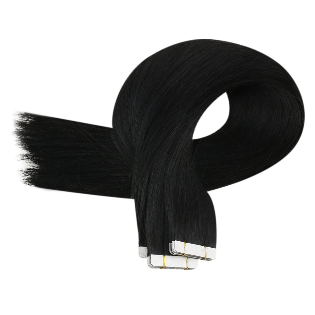 Up To 73% Off Virgin Hair Tape in Hair Solid Color Jet Black #1