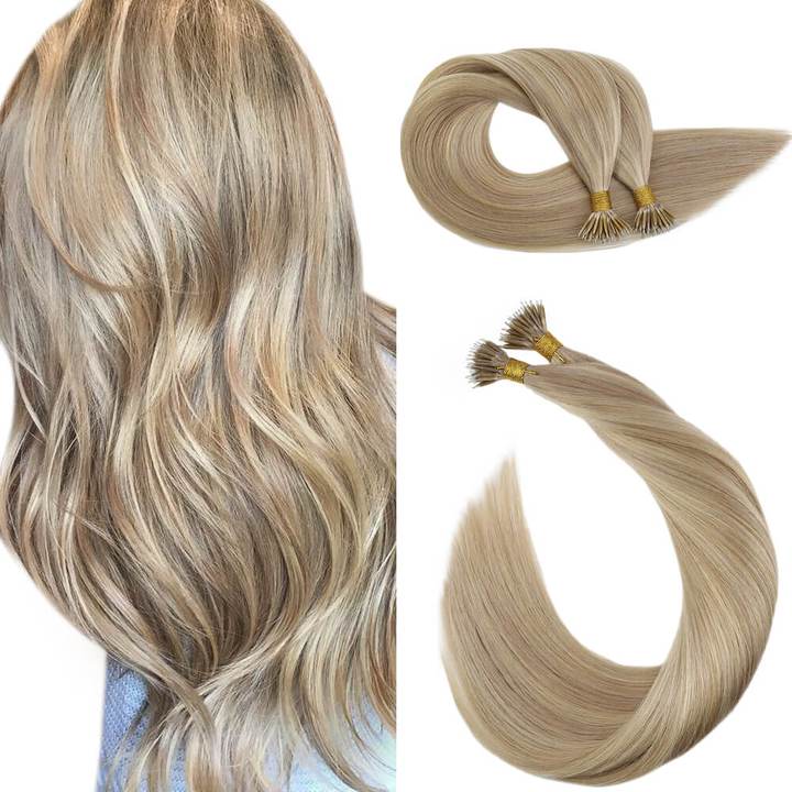 Nano Ring Human Hair Extensions Ash Blonde Highlight Bleach Blonde #18P/613