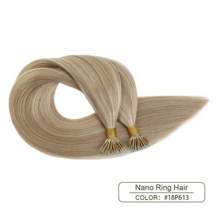 Nano Ring Human Hair Extensions Ash Blonde Highlight Bleach Blonde #18P/613