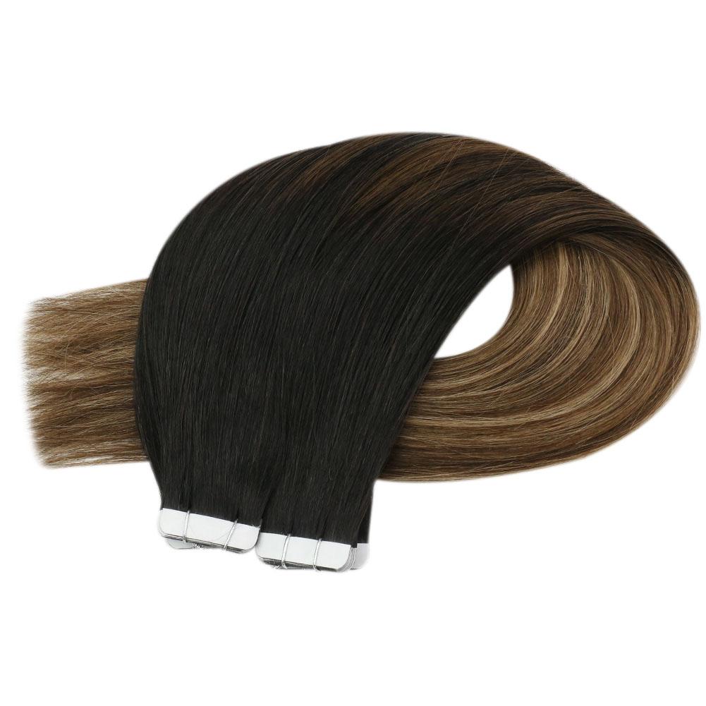 Fshine Virgin Hair Tape in Hair Extensions Balayage Color #1B/6/27