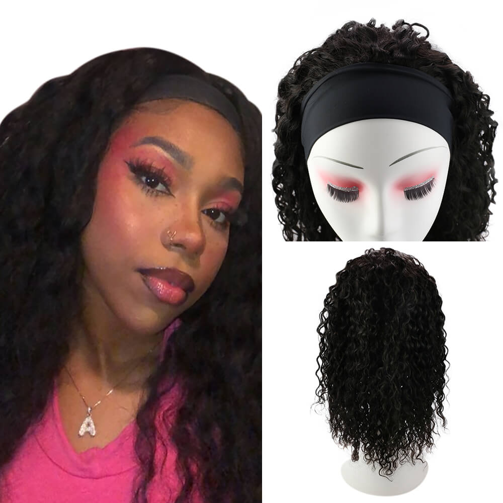 [Clearance!]Fshine Kinky Curly Headband Wigs for Women #1B