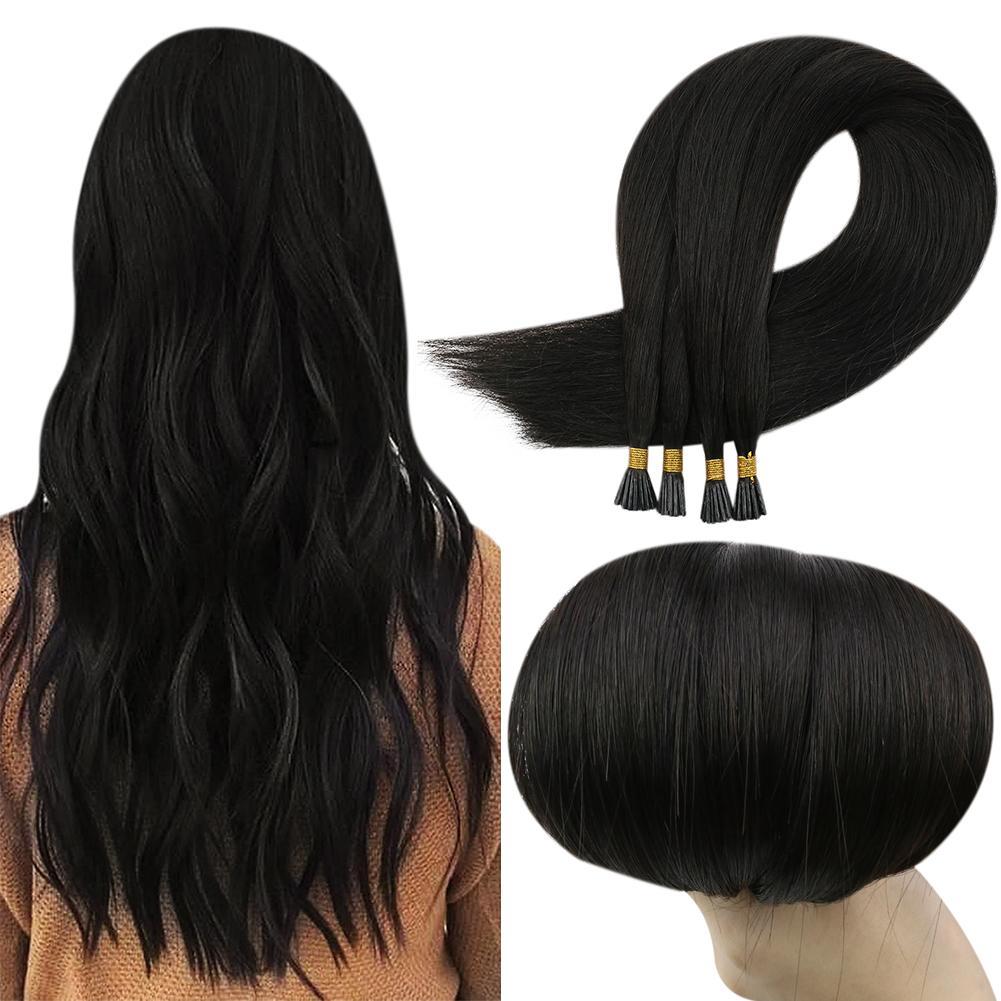 Fshine Virgin I Tip Real Human Hair 20g Hair Extensions Jet Black (#1)