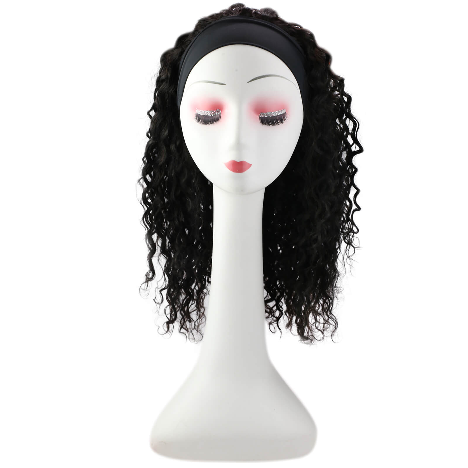 [Clearance!]Fshine Kinky Curly Headband Wigs for Women #1B