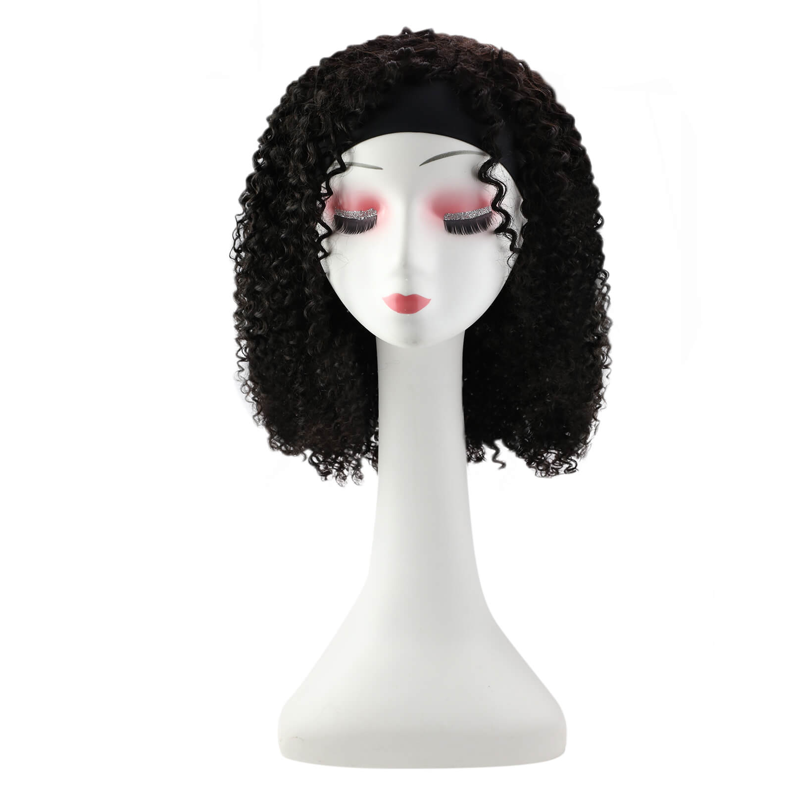 Fshine Kinky Curly Headband Wigs for Women #1B