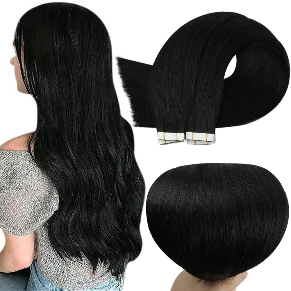 Up To 73% Off Virgin Hair Tape in Hair Solid Color Jet Black #1