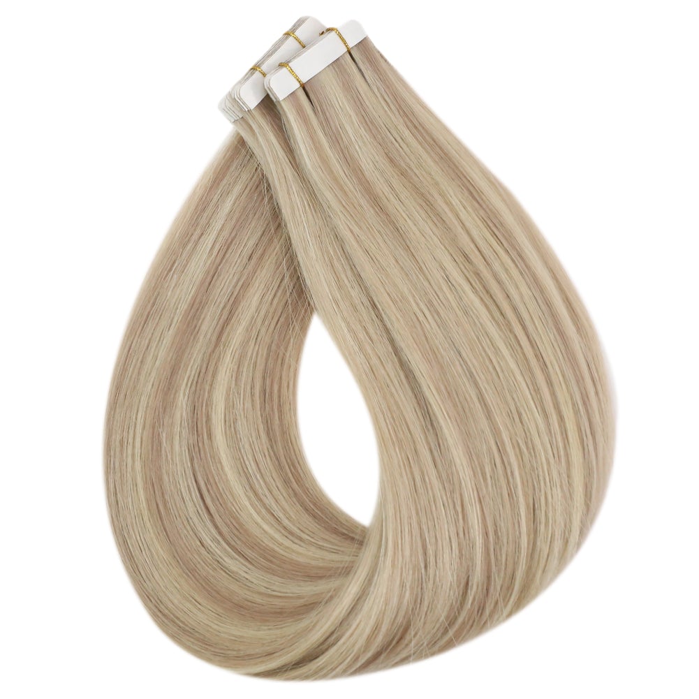 Clearance! Fshine Virgin Hair Tape in Hair Extensions Blonde Highlights #18P613