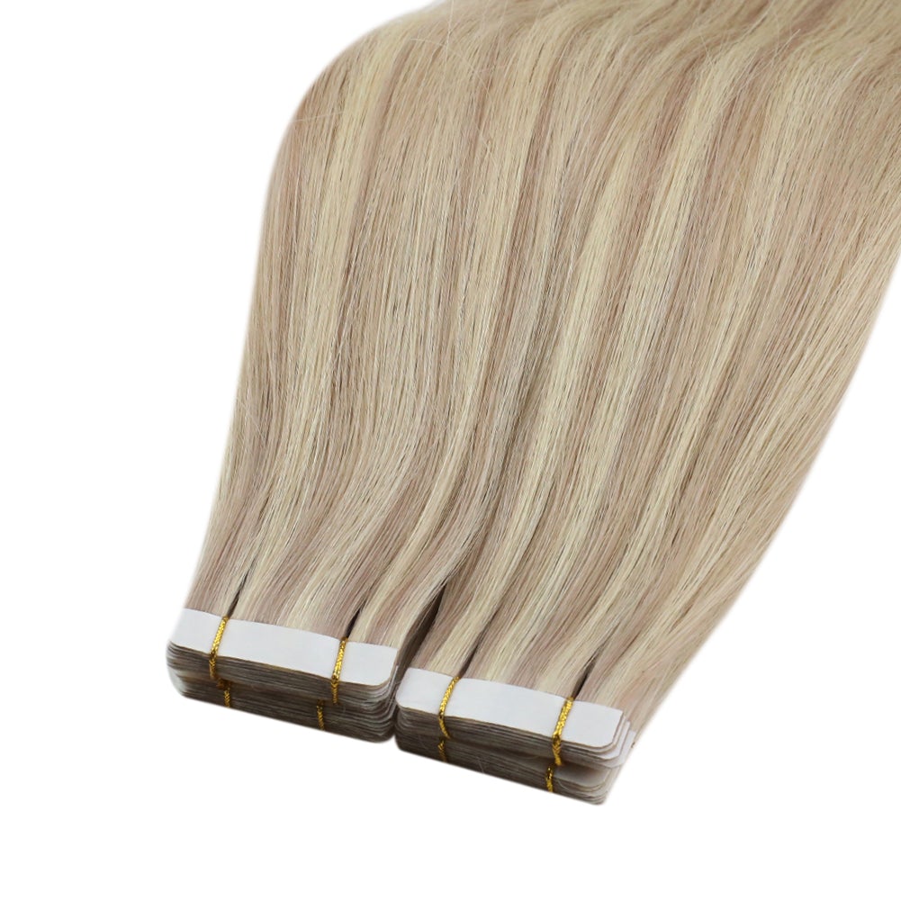 Clearance! Fshine Virgin Hair Tape in Hair Extensions Blonde Highlights #18P613