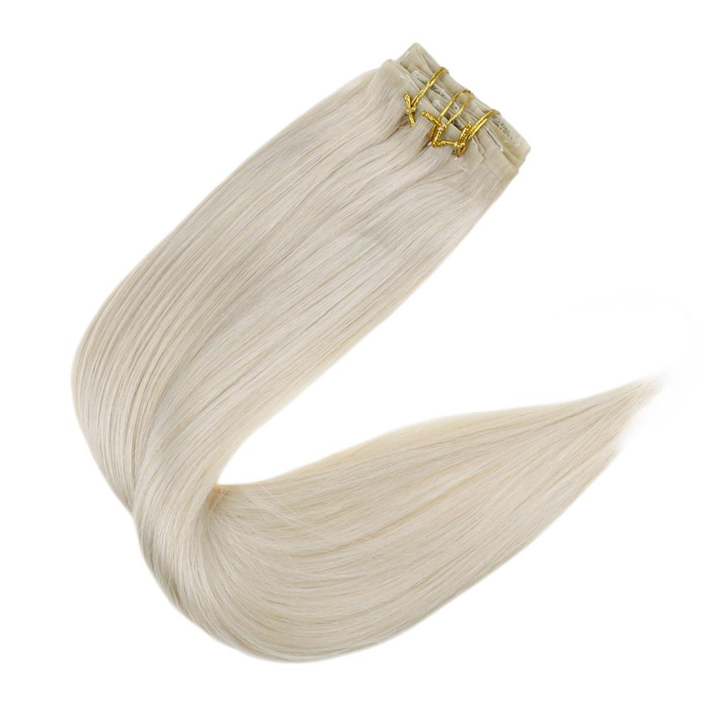 Fshine Pu Seamless Clip in Extensions 100% Human Hair Platinum Blonde #60