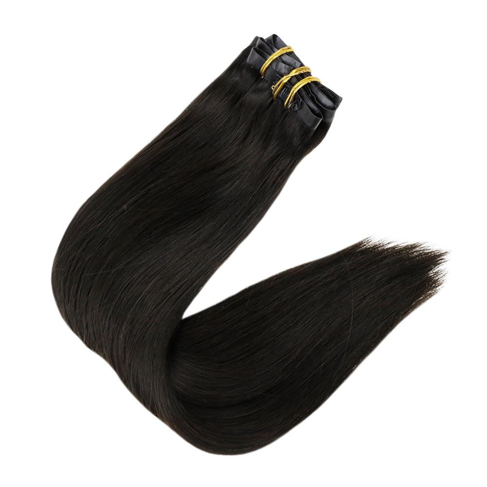 Fshine Pu Seamless Clip in Extensions 100% Human Hair Off Black #1B