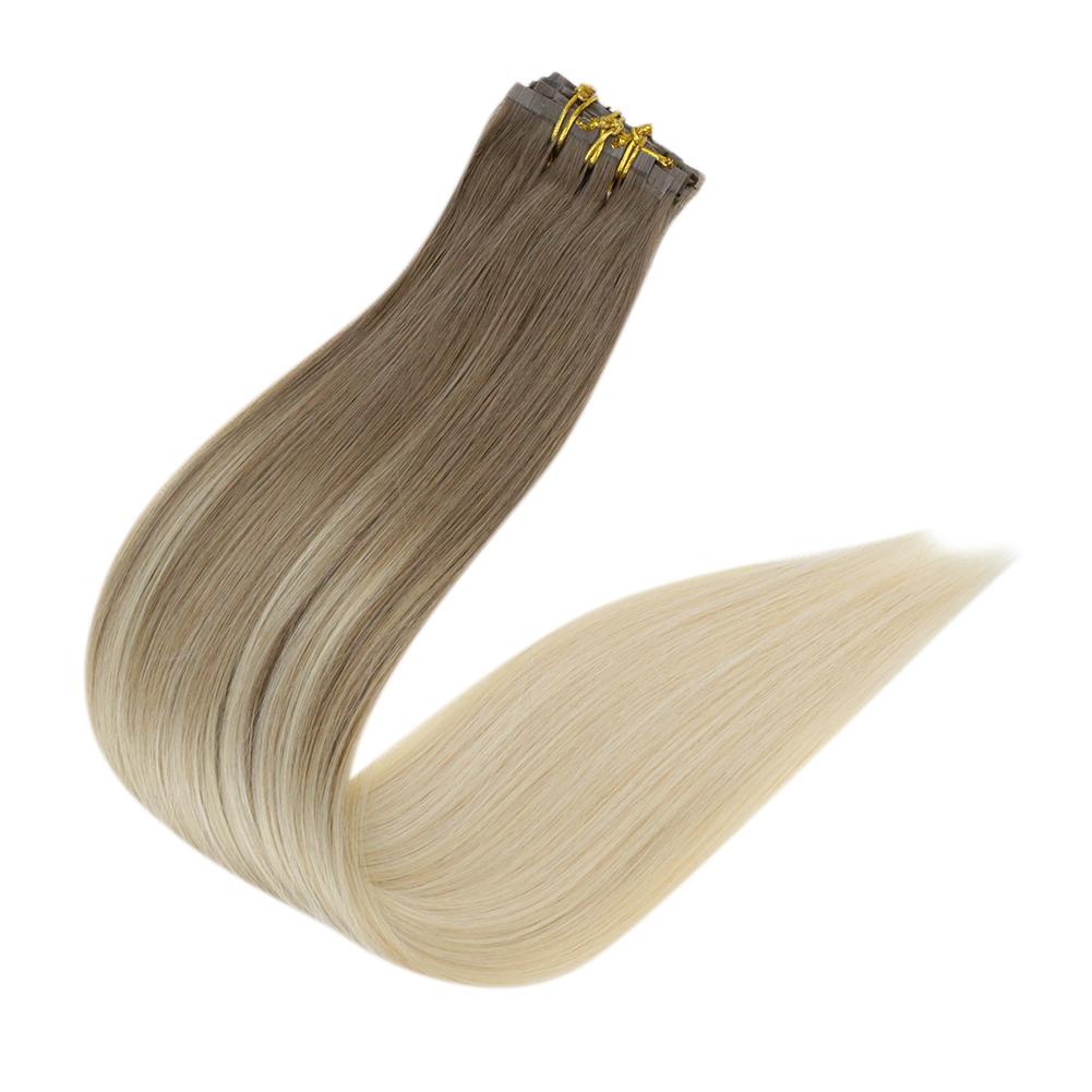 Fshine Pu Seamless Clip in Extensions Human Hair Balayage Ombre #8/60