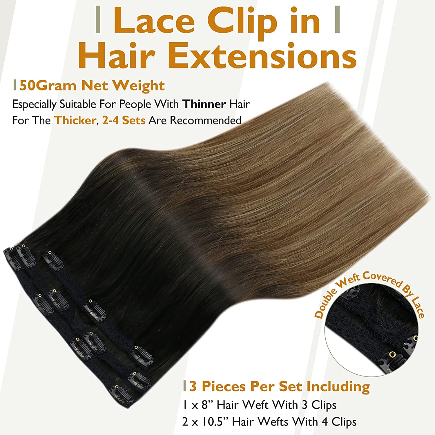 FShine Lace Clip In Hair Extensions Clip in Hair Extensions #4/27/4