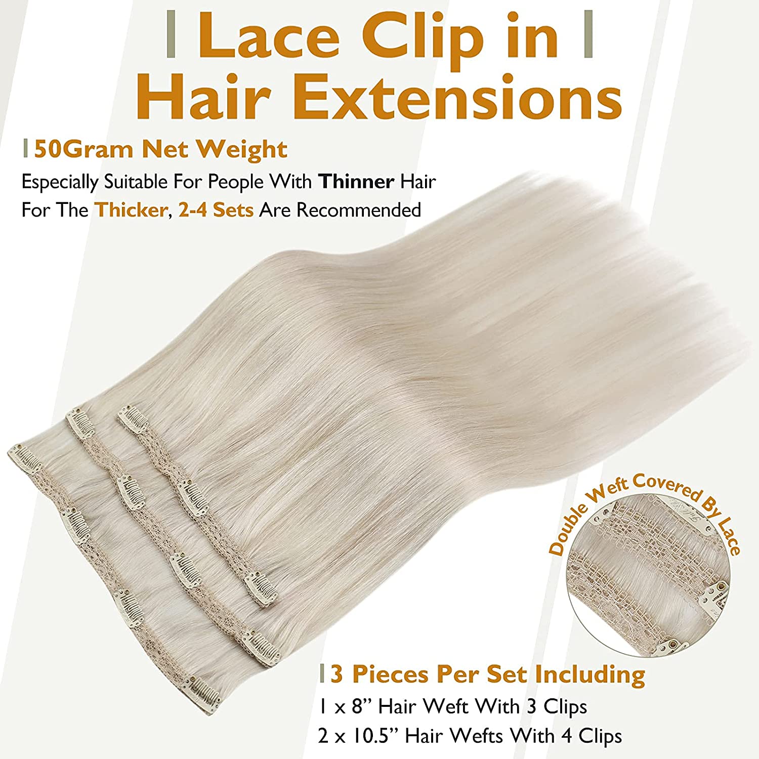 FShine Lace Clip In Hair Extensions Clip in Hair Extensions #1B/Silver/1B