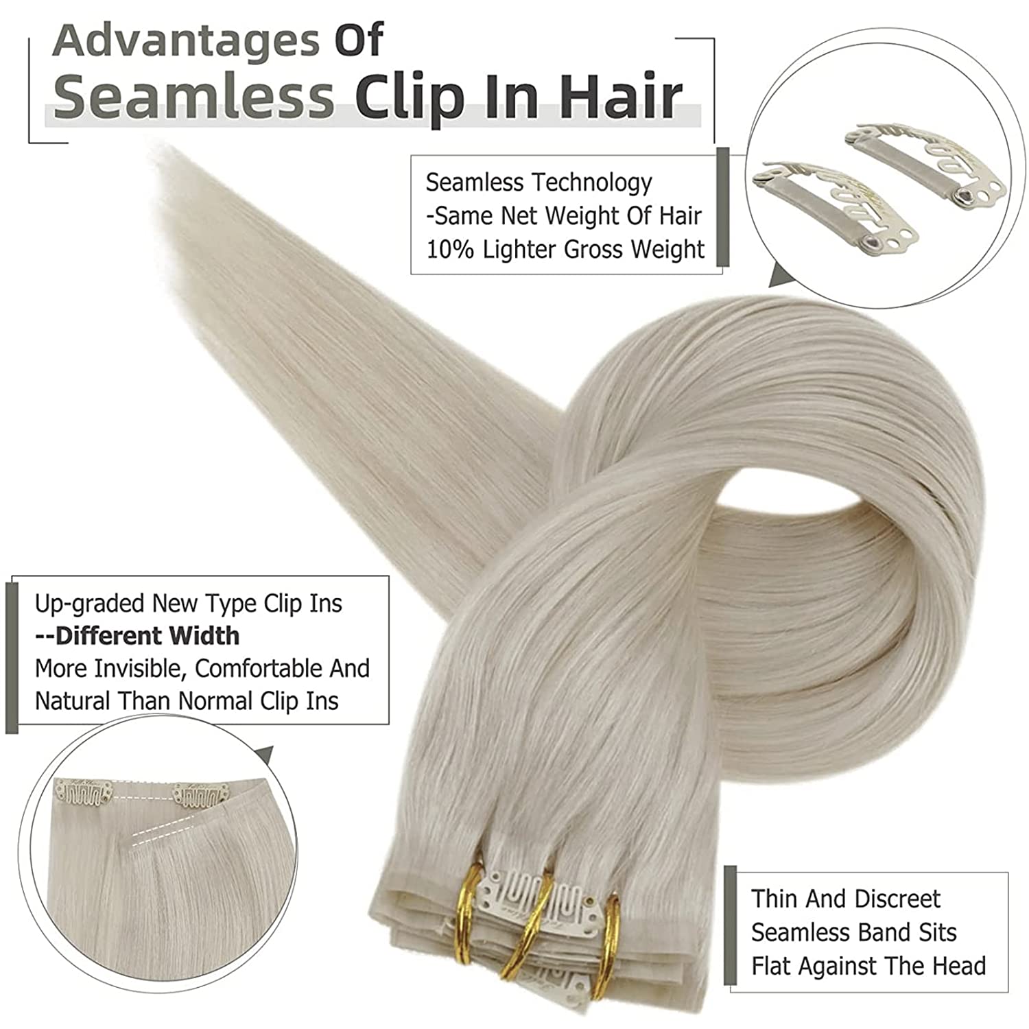 FShine PU Clip In Hair Extensions Clip in Hair Extensions #1000