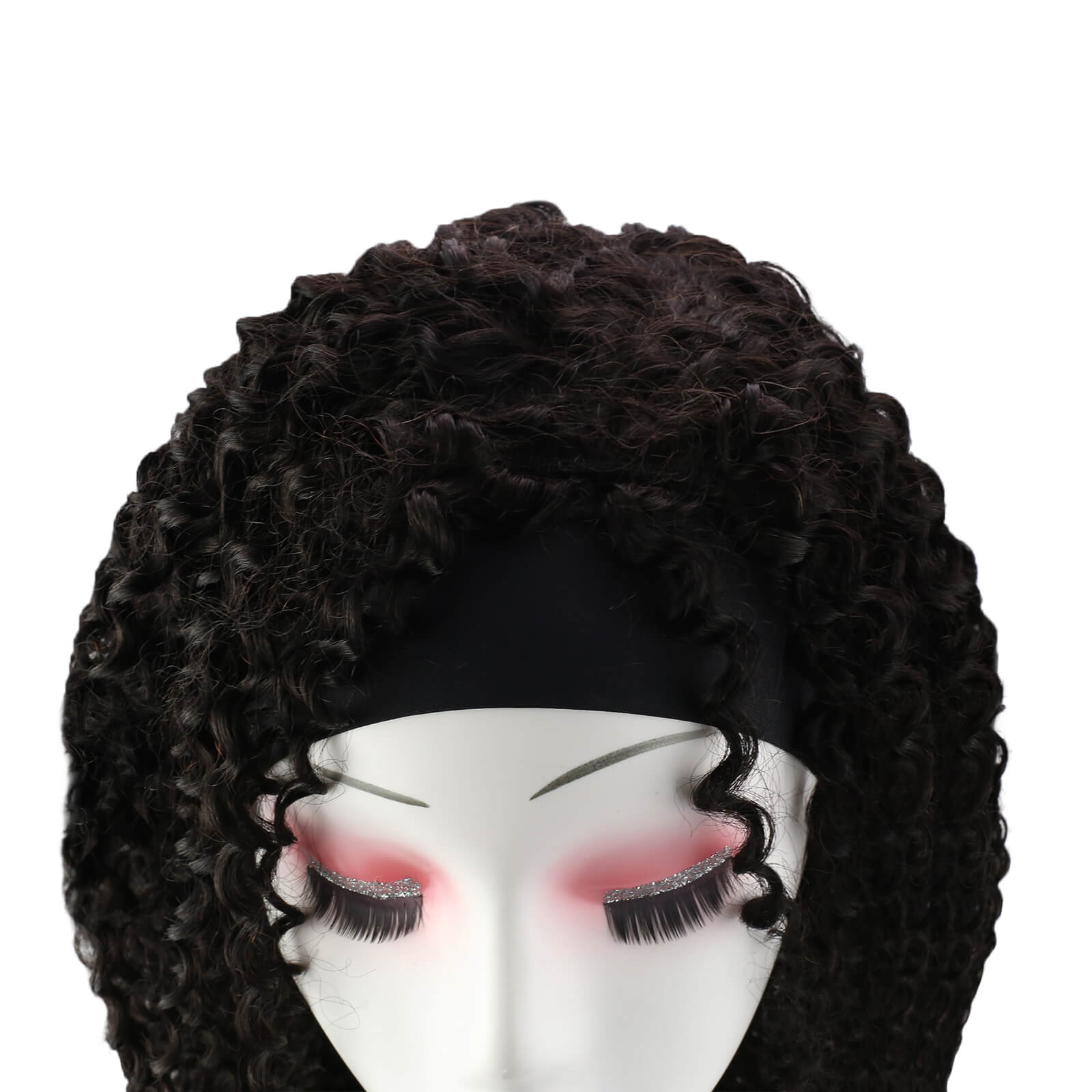 Fshine Kinky Curly Headband Wigs for Women #1B