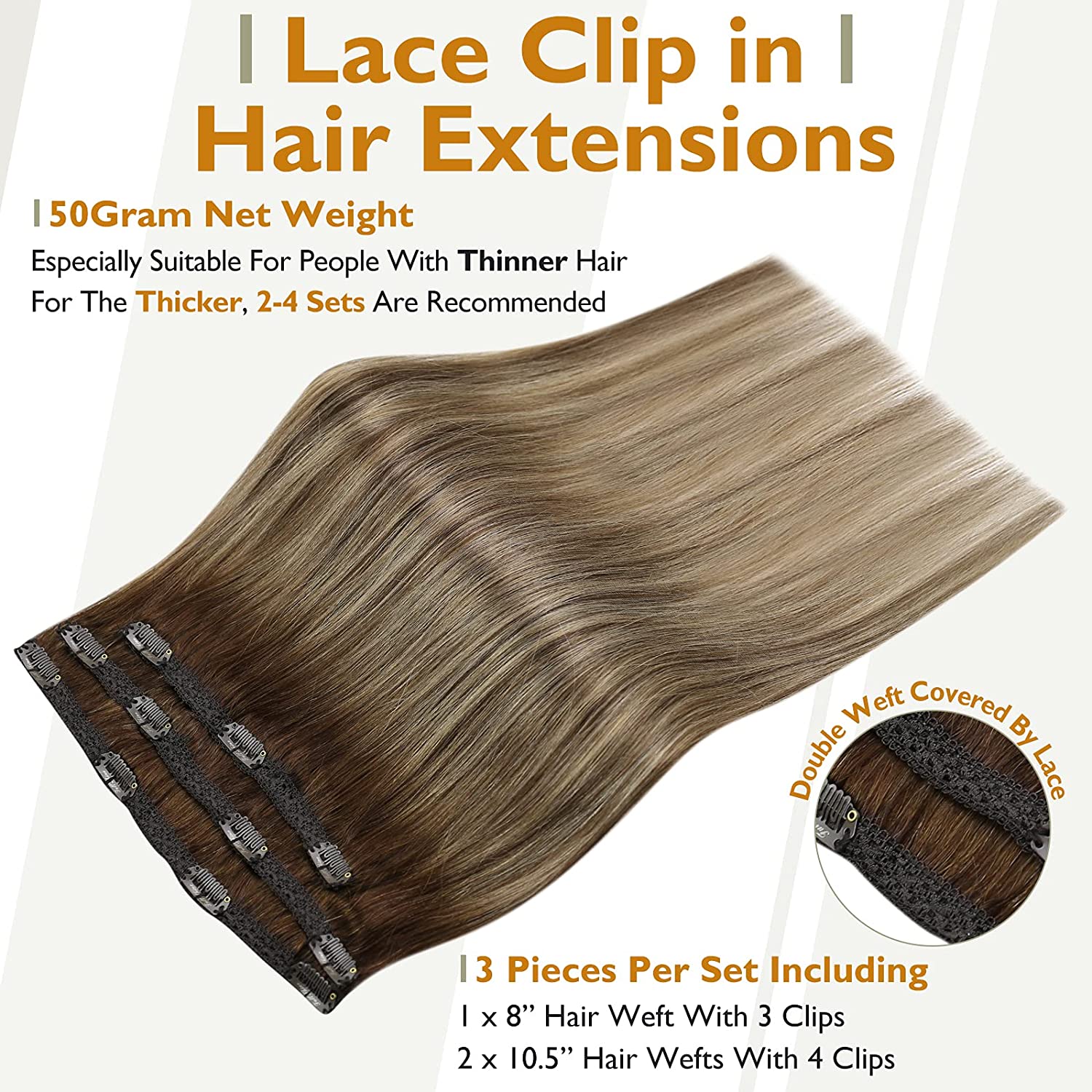 FShine Lace Clip In Hair Extensions Clip in Hair Extensions #4/24/4