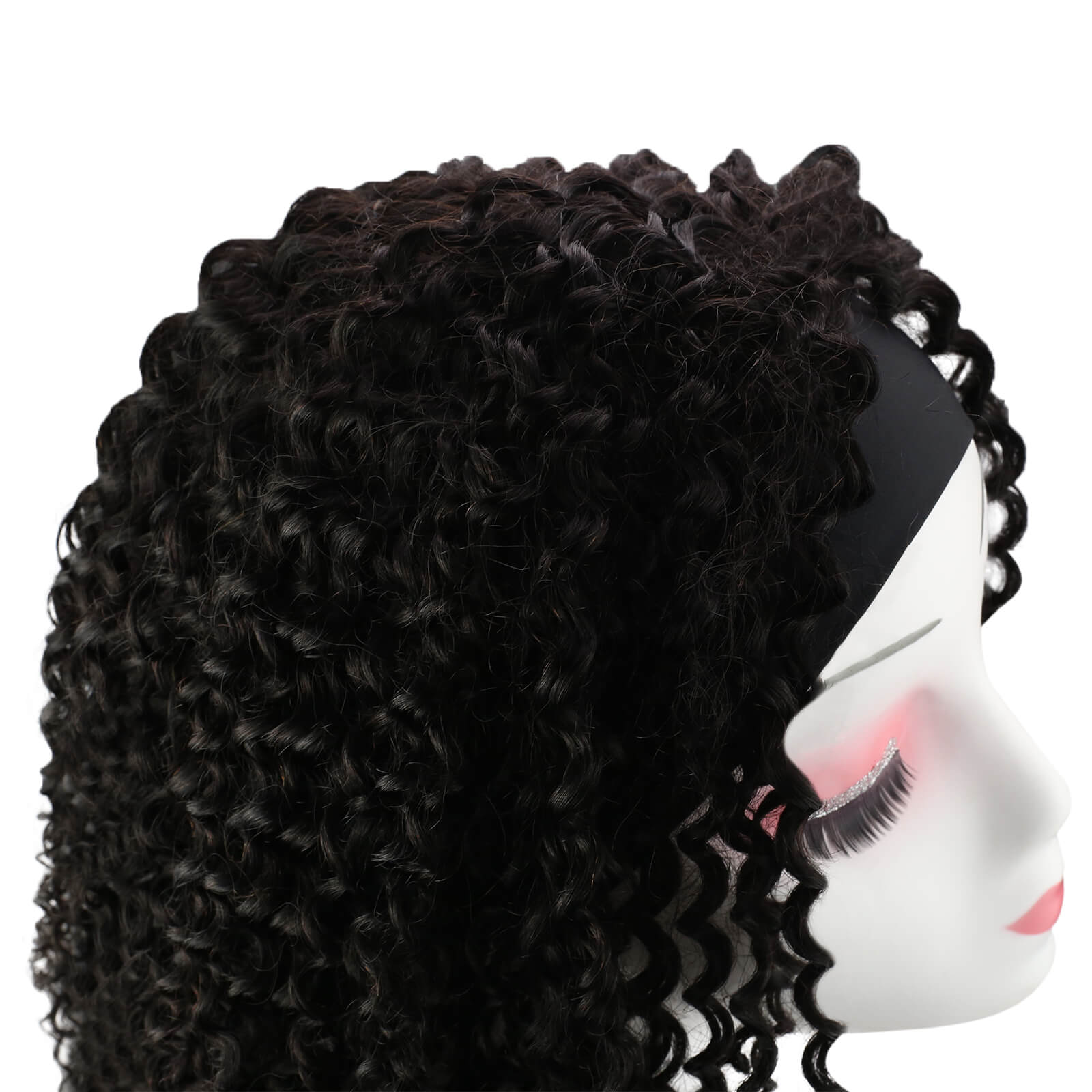 Fshine Kinky Curly Headband Wigs for Women #1B