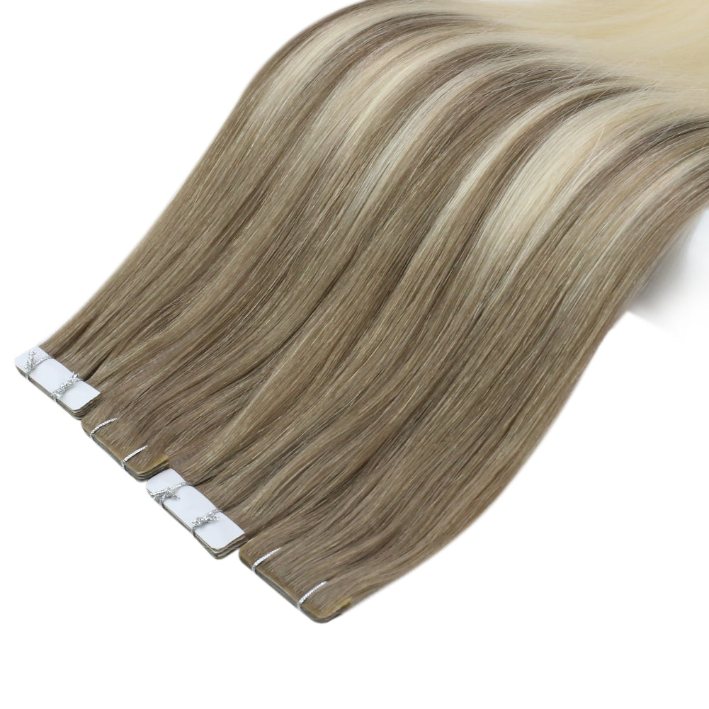 Fshine Seamless Injection Tape in Hair Extensions 100% Brazilian Virgin Hair Blonde Color(#8/60)