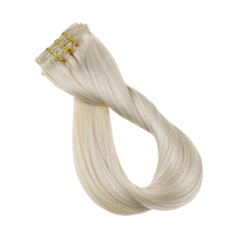 Fshine Pu Seamless Clip in Extensions 100% Human Hair Platinum Blonde #60