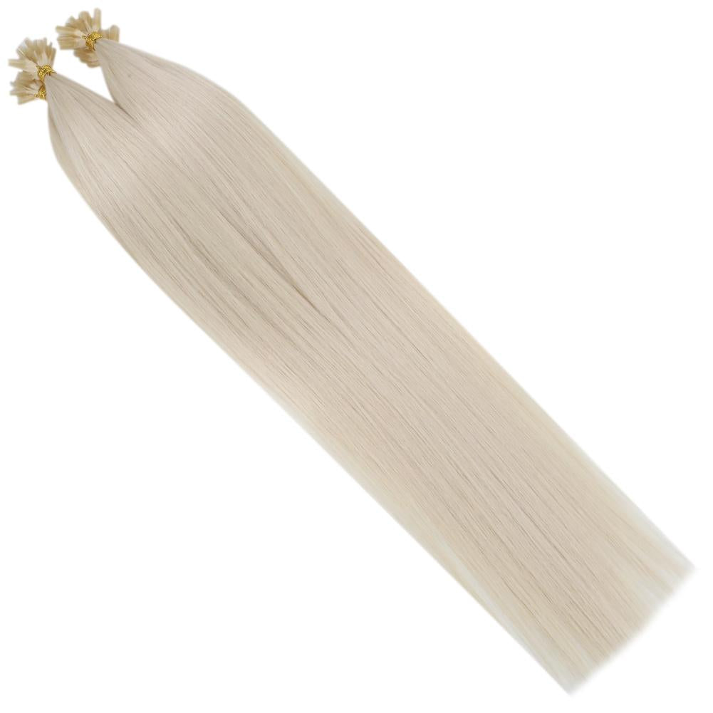 Fshine Virgin U Tip Human Hair Extensions Brazilian Keratin Fusion Nail Hair Platinum Blonde (#60)
