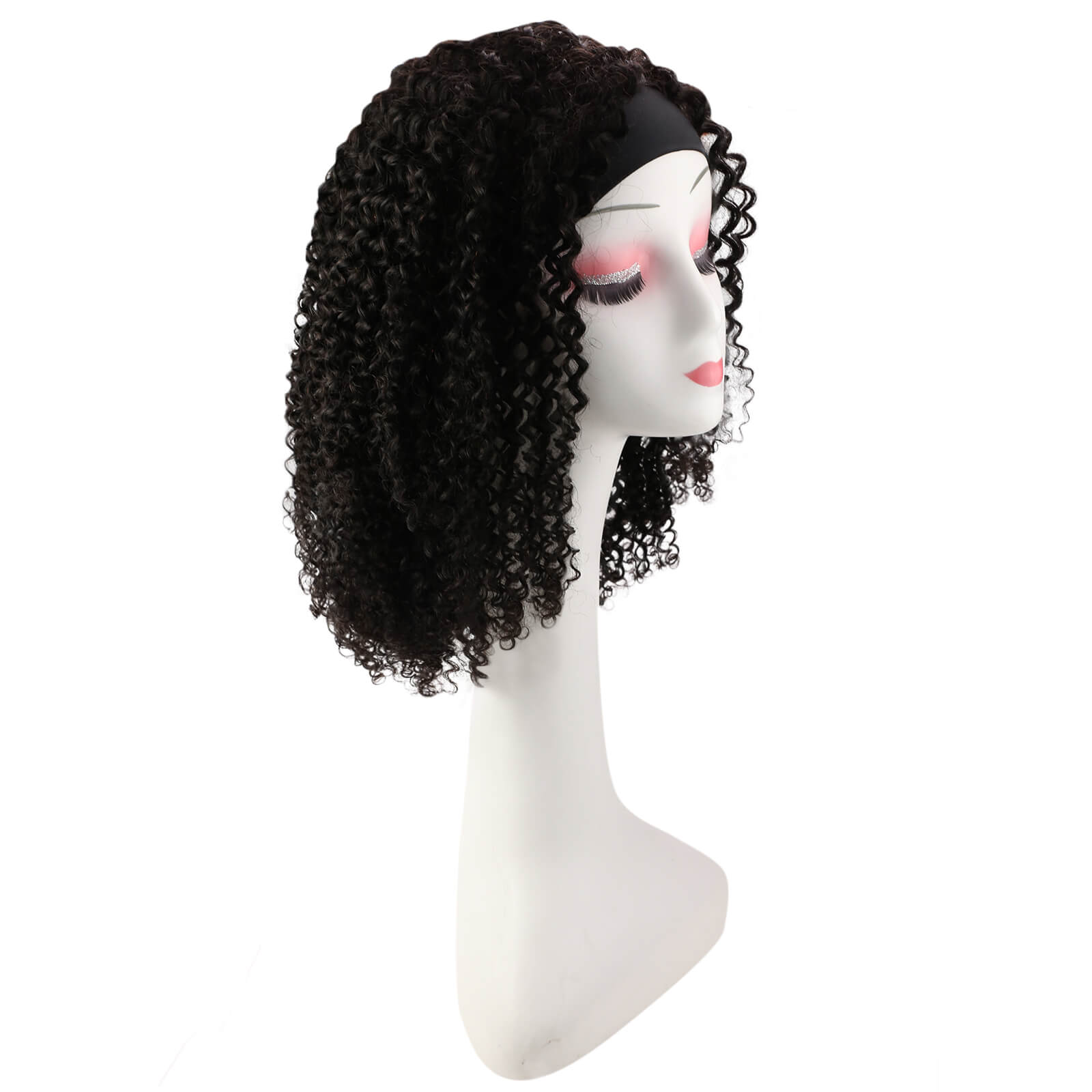 Fshine Kinky Curly Headband Wigs for Women #1B