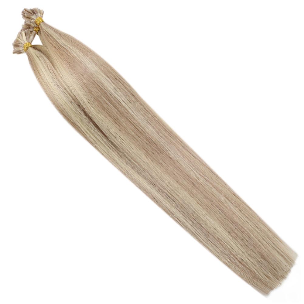 Fshine Virgin U Tip Human Hair Extensions Brazilian Keratin Fusion Nail Hair Ash Blonde With  Bleach Blonde (#P18/613)