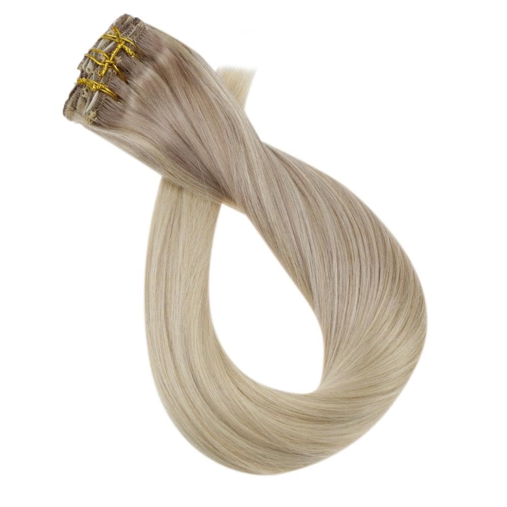 Fshine Clip in Extensions 100% Remy Human Hair 7pcs Balayage Blonde #18/22/60