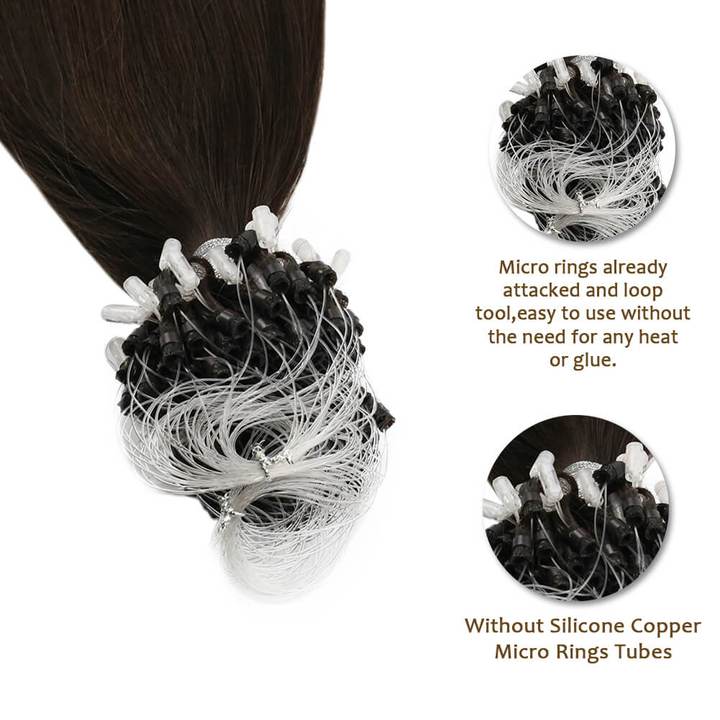 Micro Loop Hair Extensions for Thin Hair Pure Dark Brown Color #2