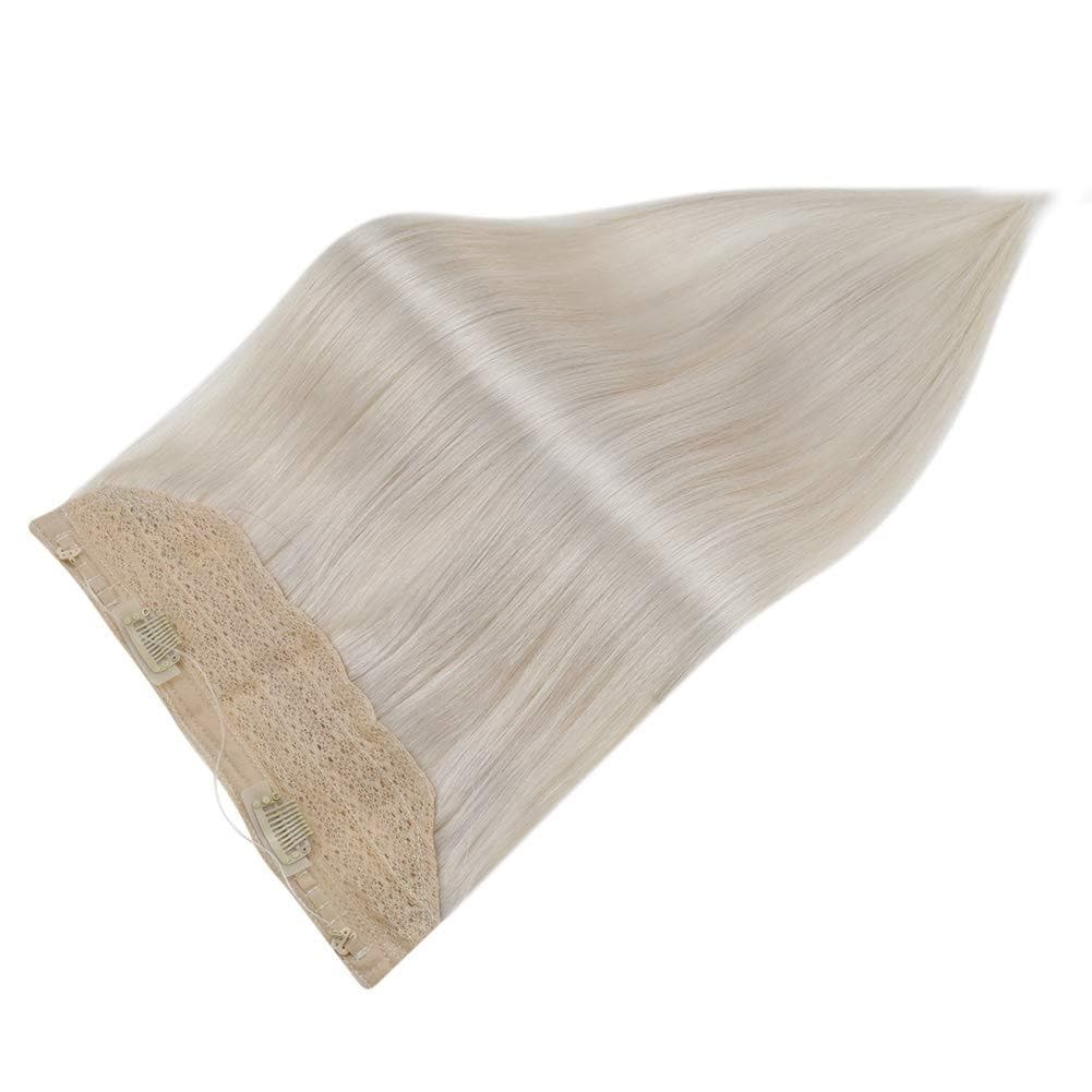 Fshine Halo Hair Extensions 100% Human Hair Invisible Ice Blonde #1000