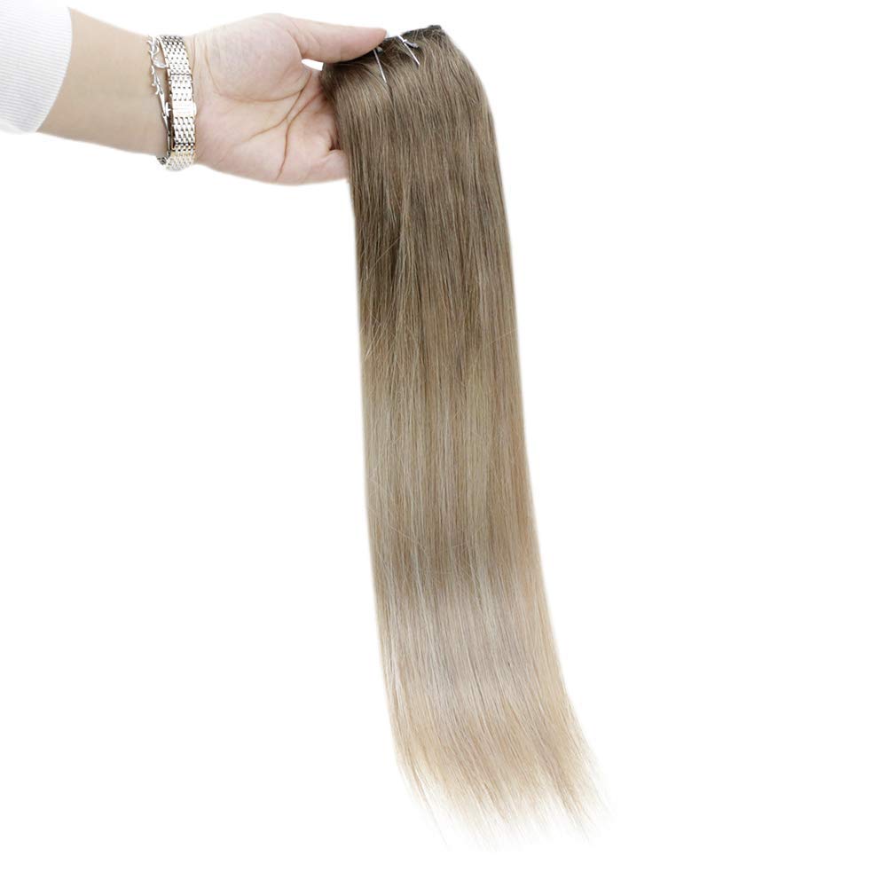 Fshine Halo Hair Extensions 100% Human Hair Invisible Wire Balayage #8/60/18