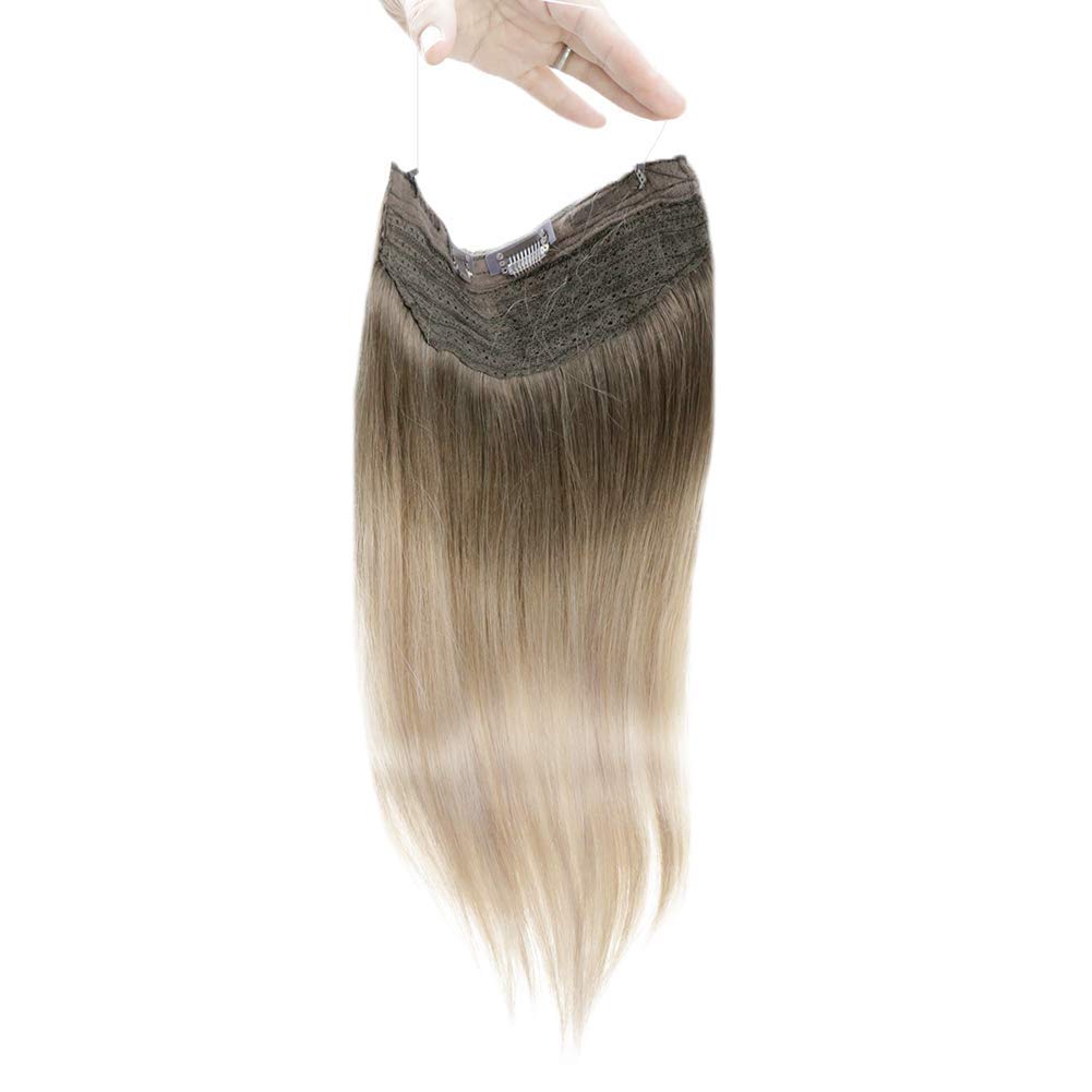 Fshine Halo Hair Extensions 100% Human Hair Invisible Wire Balayage #8/60/18