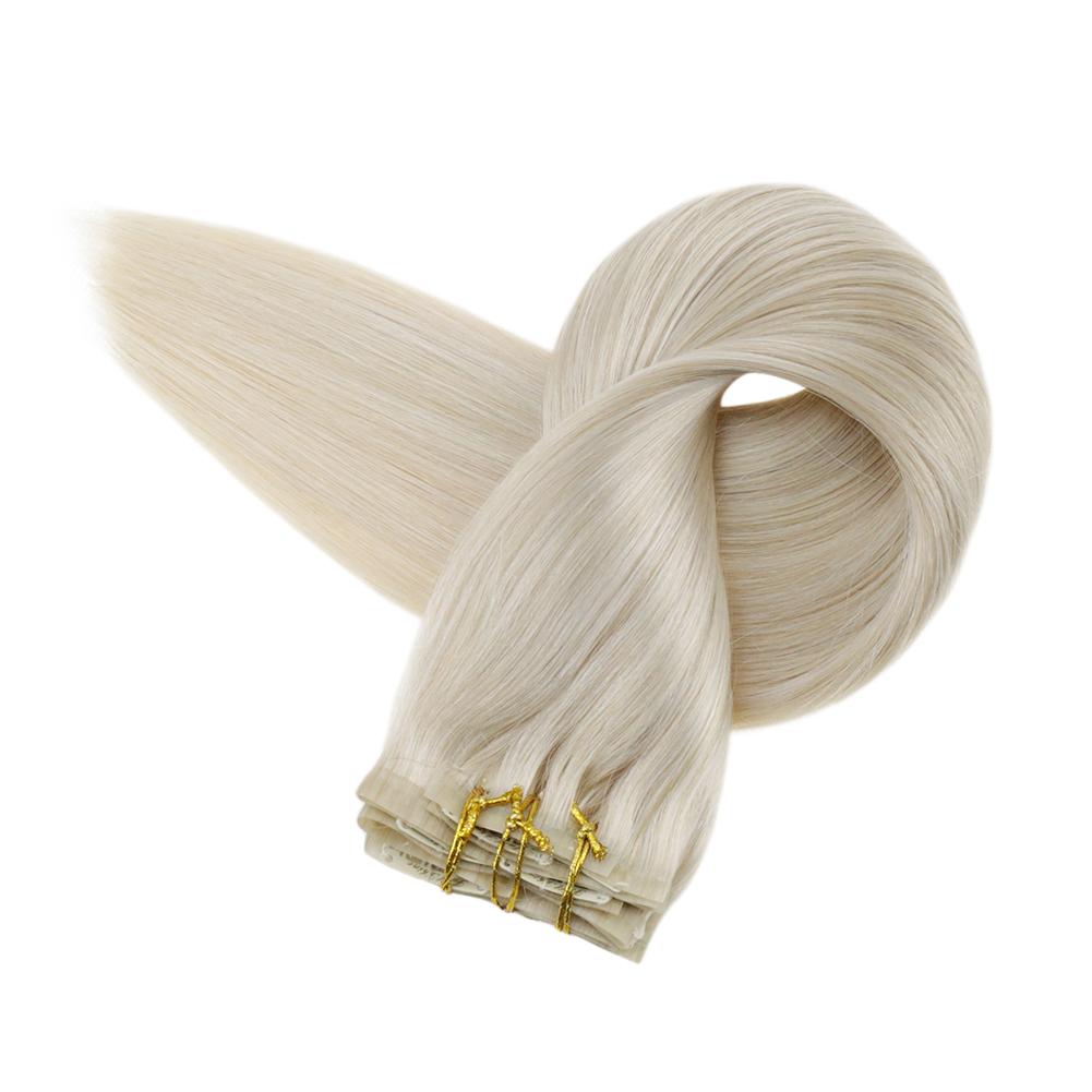 Fshine Pu Seamless Clip in Extensions 100% Human Hair Platinum Blonde #60