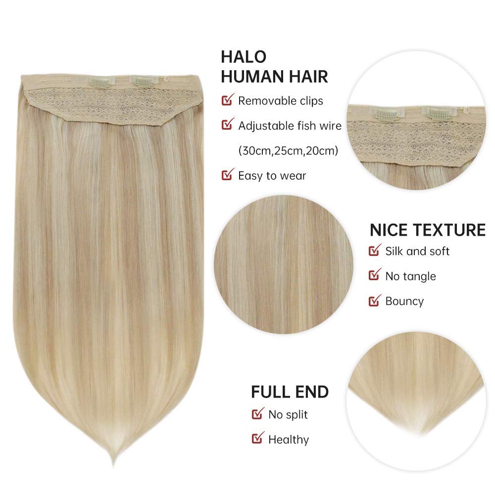 Fshine Halo Hair Extensions 100% Human Hair Invisible Wire Highlights #18/613