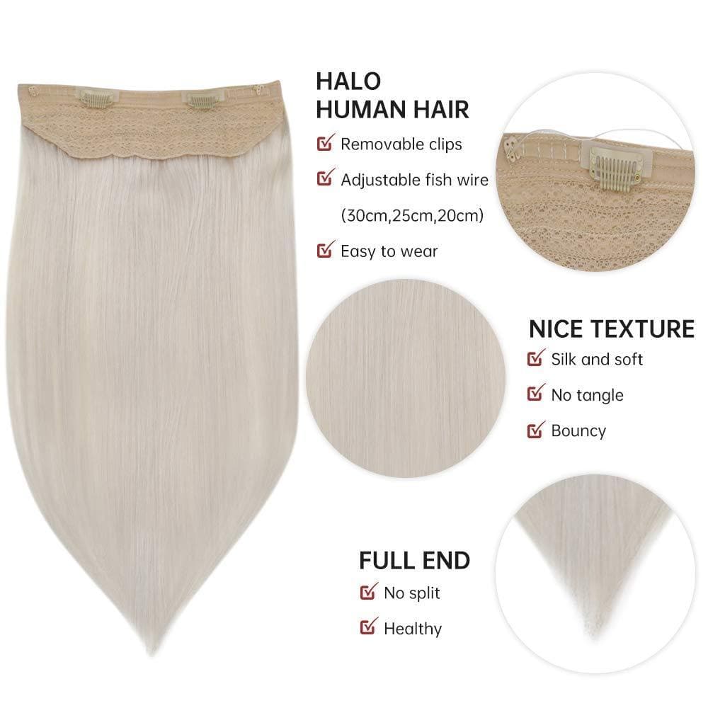 Fshine Halo Hair Extensions 100% Human Hair Invisible Ice Blonde #1000