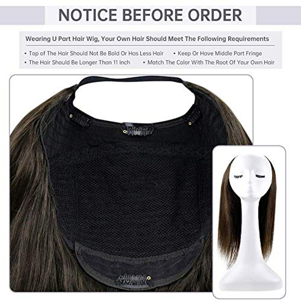 U Part Wig Real Hair Clip In Full Head One Piece Straight Extensions Remy One Piece Hair Extensions Color #2 Darkest Brown